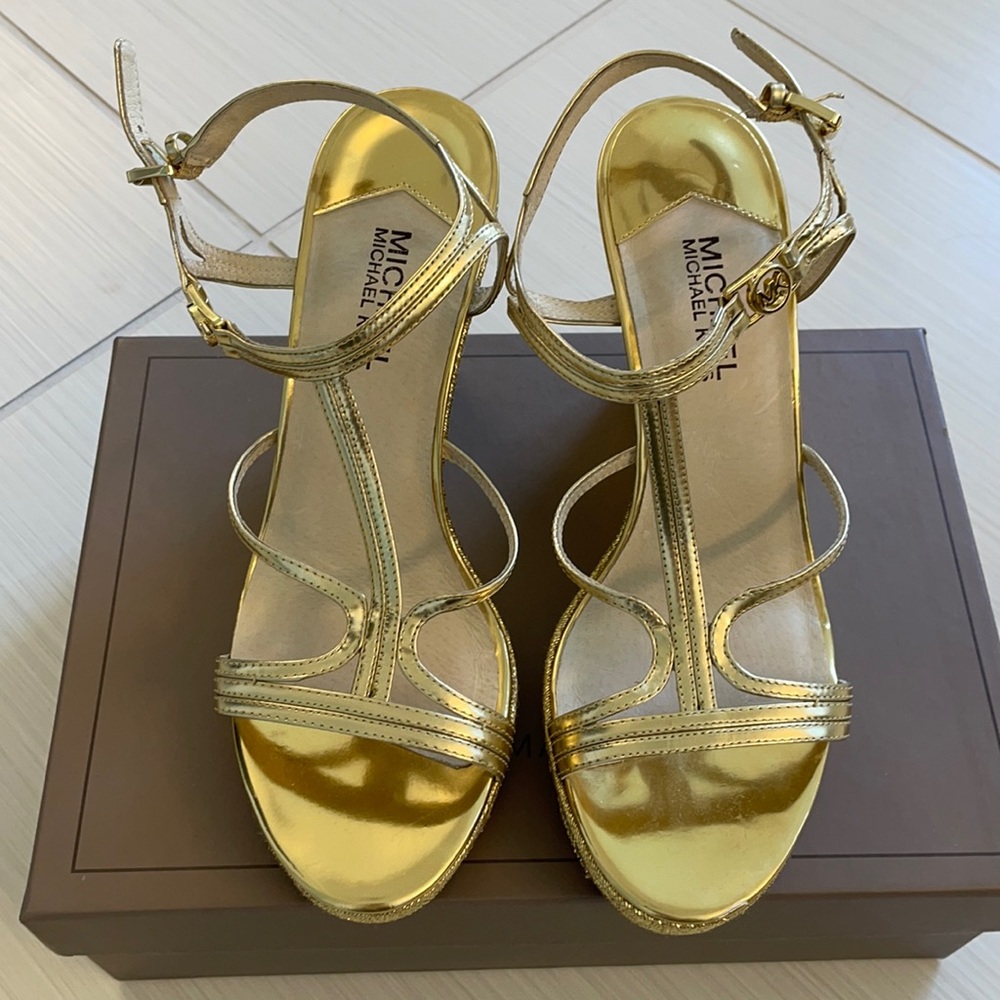 Gold Strappy Wedge Heels